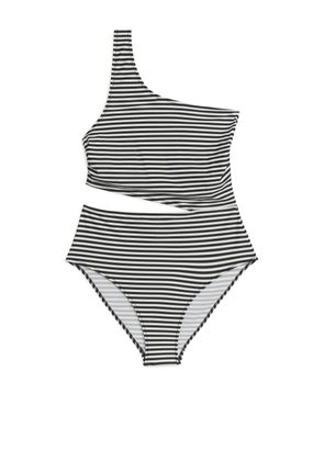 Cut-Out One-Shoulder Swimsuit - Beige
