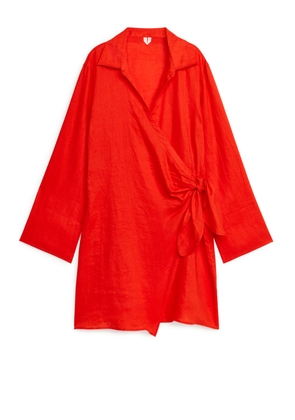 Linen Wrap Dress - Orange