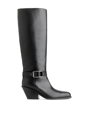 Knee-High Leather Boots - Black