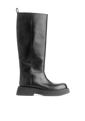 Chunky Leather Boots - Black