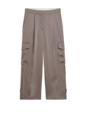 Satin Cargo Trousers - Brown