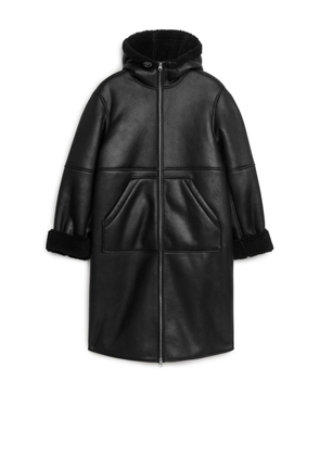 Hooded Moleskin Coat - Black