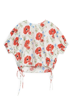 Puff-Sleeve Floral Top - White