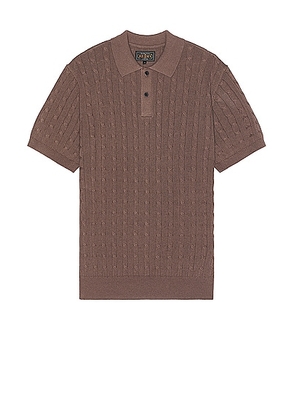 Beams Plus Knit Polo Cable in Brown - Brown. Size M (also in S, XL/1X).