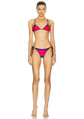 THE ATTICO Shaded Print Bikini Set in Red  Black  & Fuchsia - Pink. Size M (also in S, XS).