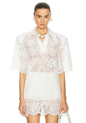 Rowen Rose Lace Polo Short Sleeve Top in White - White. Size 40 (also in 36).