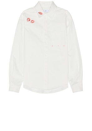 RTA Button Front Kisses Shirt in White - White. Size L (also in M, S).