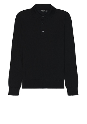 Zegna Casheta Long Sleeve Polo in Black - Black. Size 46 (also in 48, 50, 52).