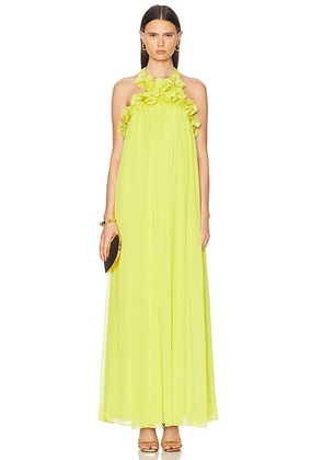 PatBO Hand-Embroidered 3D Flower Gown in Acid Yellow - Yellow. Size 0 (also in 2, 4, 6).