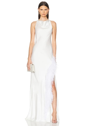 Lapointe Doubleface Satin Ostrich Halter Cowl Neck Gown in White - White. Size 4 (also in ).