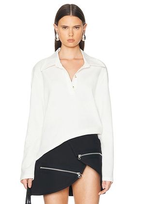 Courreges Long Sleeve Cotton Polo Top in Off White - Ivory. Size M (also in S, XS).