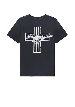ONE OF THESE DAYS Mustang Cross Tee in Washed Black - Black. Size L (also in M, XL/1X).