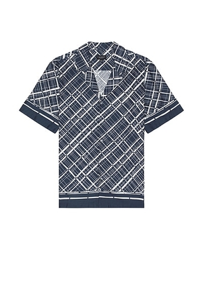 Club Monaco Border Grid Shirt in Navy - Navy. Size L (also in M, S).