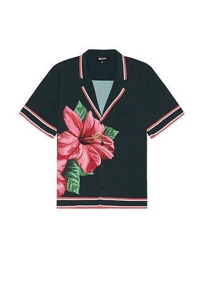 SER.O.YA Malibu Swim Shirt in Hibiscus Print - Green. Size L (also in M, S, XL/1X).