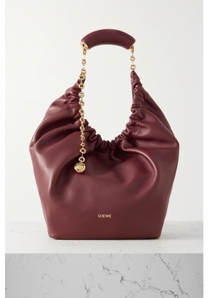 Loewe - Squeeze Medium Chain-embellished Gathered Leather Shoulder Bag - Burgundy - One size