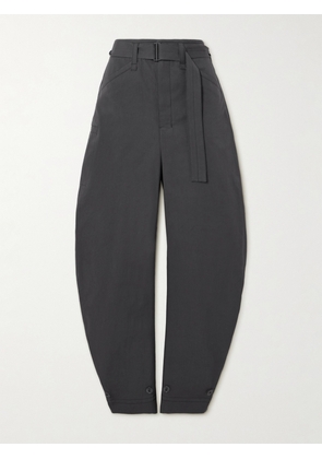 LEMAIRE - Belted Cotton-twill Tapered Pants - Brown - FR34,FR36,FR38,FR40,FR42,FR44