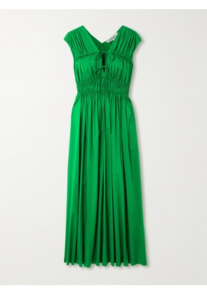 Diane von Furstenberg - Gillian Tie-detailed Ruched Gathered Cotton-blend Midi Dress - Green - xx small,x small,small,medium,large,x large