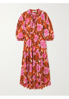 Diane von Furstenberg - Artie Gathered Tiered Floral-print Cotton-blend Midi Dress - Pink - xx small,x small,small,medium,large,x large