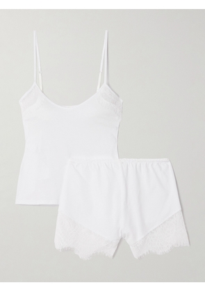 Skin - Mae And Mckenzie Lace-trimmed Organic Pima Cotton-jersey Pajama Set - White - 0,1,2,3,4,5