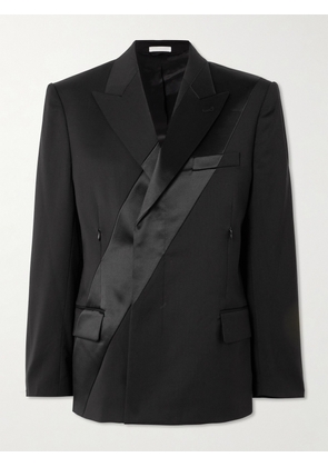 Helmut Lang - Double-breasted Satin-trimmed Wool-crepe Blazer - Black - x small,small,medium,large