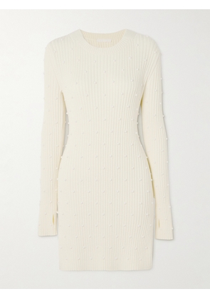 Helmut Lang - Embellished Ribbed Stretch Cotton-blend Mini Dress - Ivory - x small,small,medium