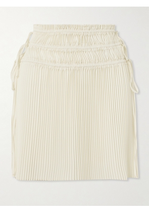 Helmut Lang - Shirred Tie-detailed Matte-satin Mini Skirt - Ivory - XS/S,S/M,M/L