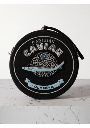 Olympia Le-Tan - Caviar Leather-trimmed Embroidered Appliquéd Canvas Shoulder Bag - Black - One size