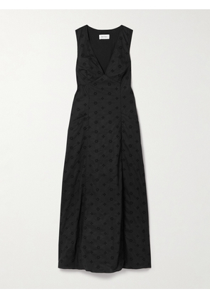 Matteau - + Net Sustain Pleated Broderie Anglaise Organic Cotton Maxi Dress - Black - 1,2,3,4,5