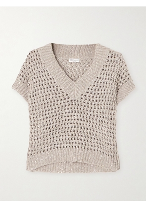 Brunello Cucinelli - Sequin-embellished Open-knit Sweater - Neutrals - x small,small,medium,large,x large
