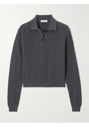 Brunello Cucinelli - Ribbed Cotton Polo Sweater - Gray - x small,small,medium,large,x large