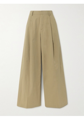 FRAME - Pleated Cotton-twill Wide-leg Pants - Neutrals - US0,US2,US4,US6,US8,US10,US12,US14