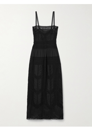 Zimmermann - Halliday Tiered Paneled Lace And Cotton-gauze Maxi Dress - Black - 00,0,1,2,3,4