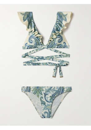 Zimmermann - Ottie Tie-front Ruffled Paisley-print Bikini - Green - 0,1,2,3,4
