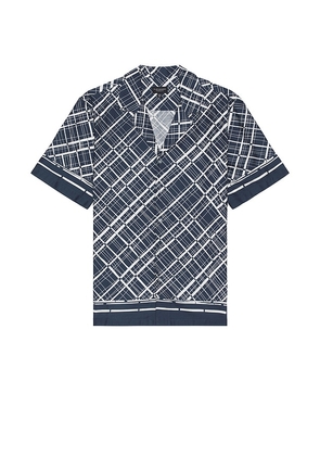 Club Monaco Border Grid Shirt in Navy. Size M, S.