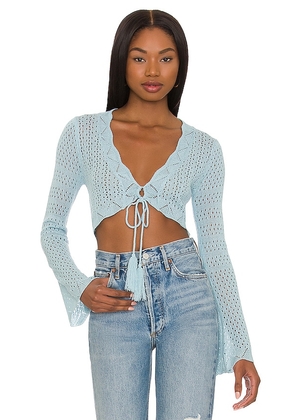 MORE TO COME Briella Crochet Crop Top in Baby Blue. Size M, S.