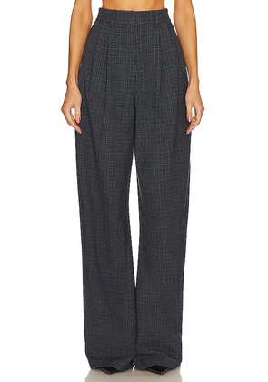 L'Academie The High Waist Pleated Plaid Trouser in Grey. Size M.