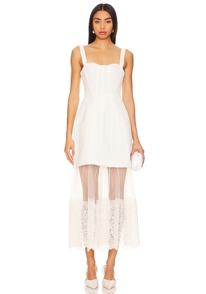 SIMKHAI Callan Bustier Midi Dress in Ivory. Size 2.