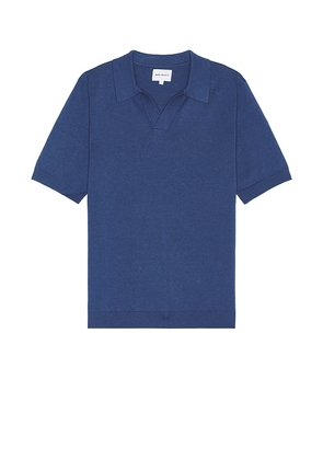 Norse Projects Leif Cotton Linen Polo in Blue. Size M, S, XL/1X.