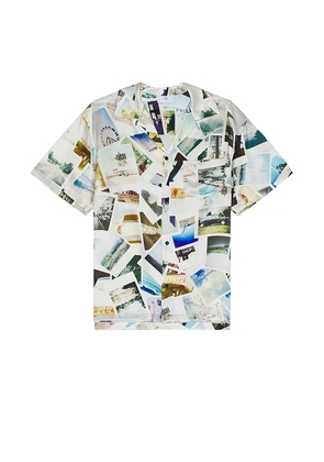 RTA Silk Print Short Sleeve Shirt in Ivory. Size M, S, XL/1X.