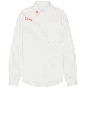 RTA Button Front Kisses Shirt in White. Size M, S, XL/1X.