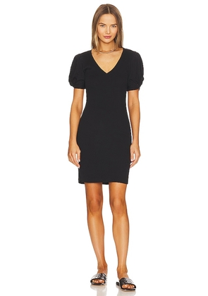 1. STATE Puff Sleeve V Neck Ruched Dress in Black. Size S, XXS.