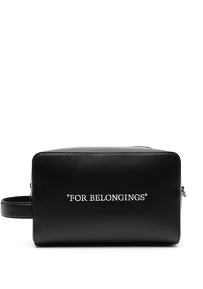 Off-White Quote-print leather wash bag - Black