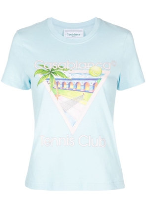 Casablanca Tennis Club-print cotton T-shirt - Blue