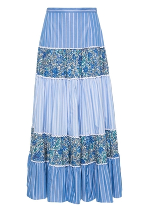 SANDRO mix-print tiered maxi skirt - Blue