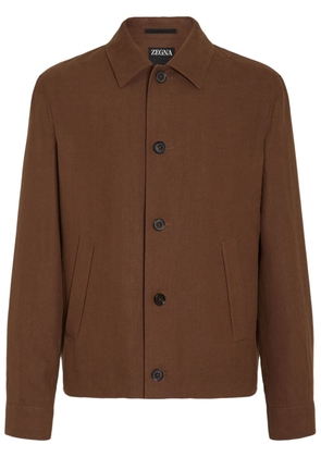 Zegna spread-collar linen shirt jacket - Brown
