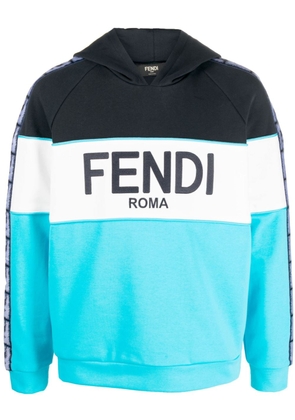 FENDI logo-print monogram-band hoodie - Blue
