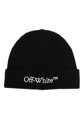 Off-White logo-embroidered beanie - Black