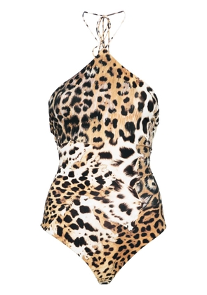 Roberto Cavalli Jaguar Skin-print halterneck bodysuit - Neutrals