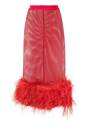 Atu Body Couture feather-trim sheer maxi skirt - Red