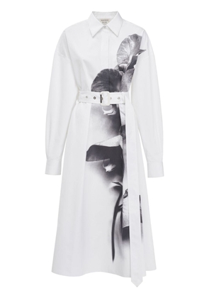 Alexander McQueen orchid-print shirt flared dress - White